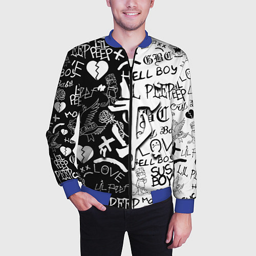 Мужской бомбер Doom x liil peep pattern black / 3D-Синий – фото 3