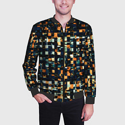 Бомбер мужской Тёмный синий с оранжевым кубики абстракция, цвет: 3D-черный — фото 2