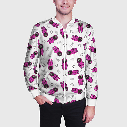 Мужской бомбер Персонажи корейского сериала игра в кальмара / 3D-Белый – фото 3