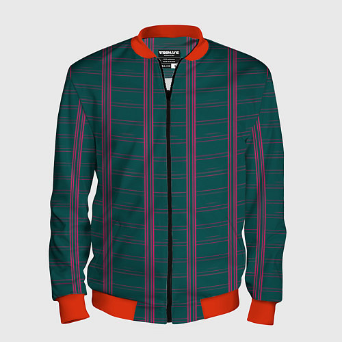 Мужской бомбер Color dark cage pink stripes / 3D-Красный – фото 1