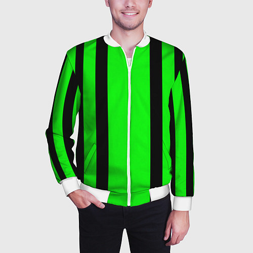 Мужской бомбер Color black and green stripes / 3D-Белый – фото 3