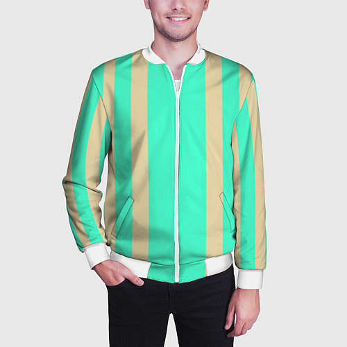 Мужской бомбер Color blue beige stripes / 3D-Белый – фото 3