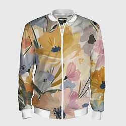 Бомбер мужской Цветы акварель, цвет: 3D-белый