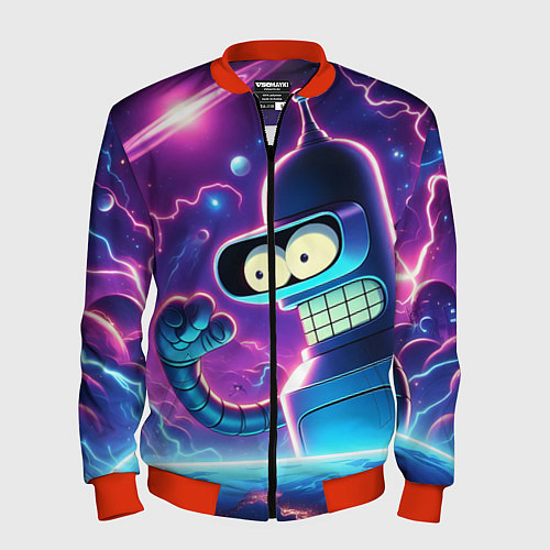 Мужской бомбер Bender in neon space - cartoon Futurama / 3D-Красный – фото 1