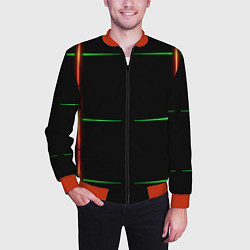 Бомбер мужской Color black green orange stripes, цвет: 3D-красный — фото 2