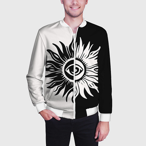 Мужской бомбер Солнце черно-белое / 3D-Белый – фото 3