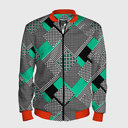 Бомбер мужской Черно бирюзовая абстрактная геометрия пэчворк, цвет: 3D-красный