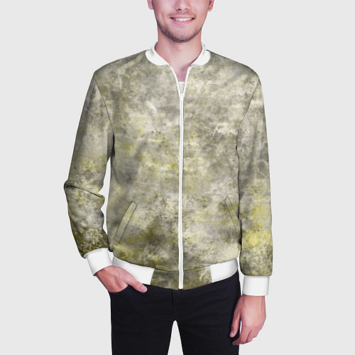 Мужской бомбер Абстракция - yellow acidic liquid / 3D-Белый – фото 3