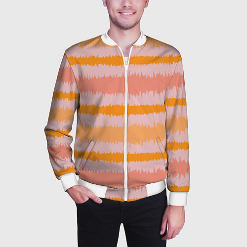 Мужской бомбер Полосы зигзагообразные оранжево-розовые / 3D-Белый – фото 3