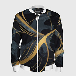 Бомбер мужской Мраморный узор с золотыми полосками, цвет: 3D-белый