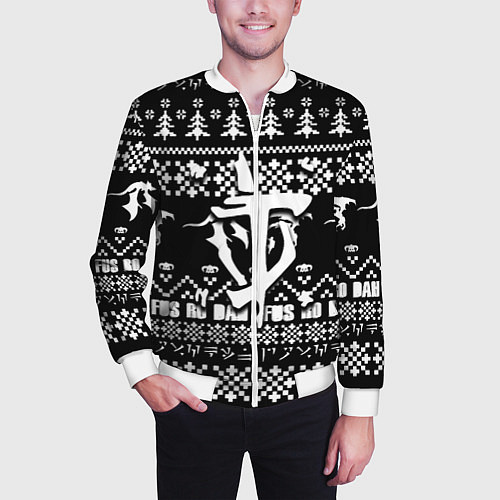 Мужской бомбер Doom x elders scrolls pattern / 3D-Белый – фото 3