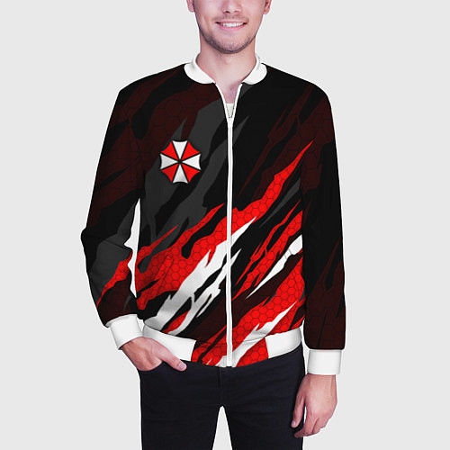 Мужской бомбер Umbrella - красное пламя / 3D-Белый – фото 3