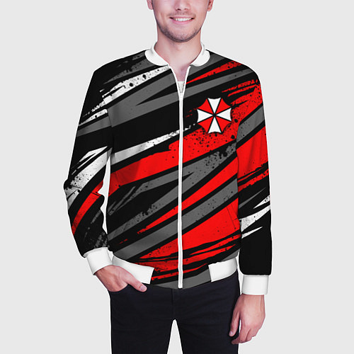 Мужской бомбер Umbrella - red lines / 3D-Белый – фото 3