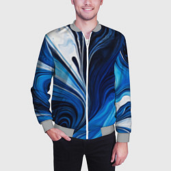 Бомбер мужской Бело синяя абстракция, цвет: 3D-меланж — фото 2