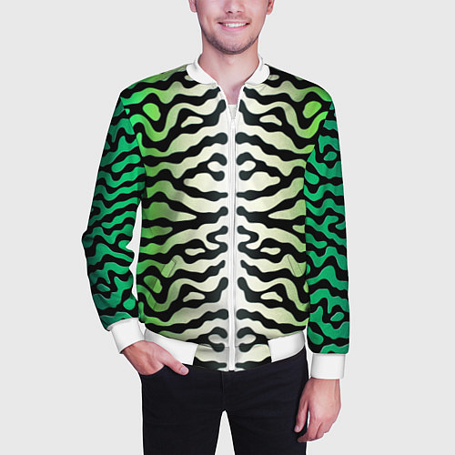 Мужской бомбер Скумбрия зеленая / 3D-Белый – фото 3