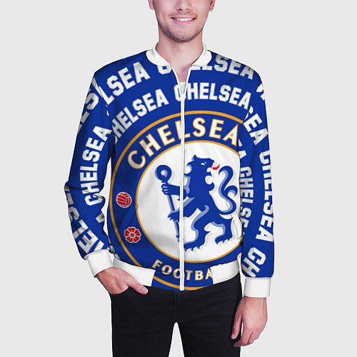 Мужской бомбер Челси надписи по кругу и логотип / 3D-Белый – фото 3
