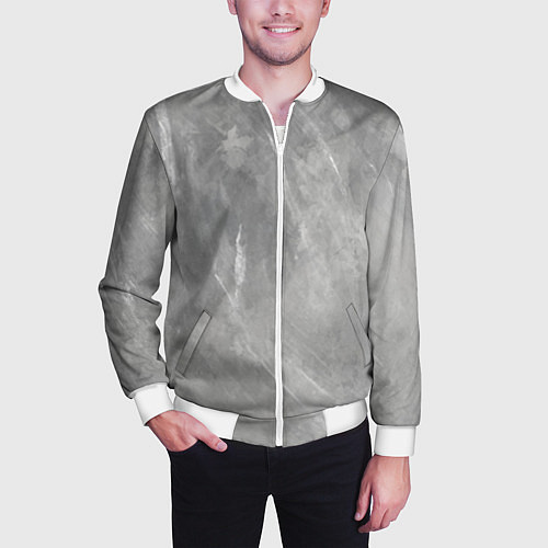 Мужской бомбер Абстракция - rare white strokes on gray / 3D-Белый – фото 3
