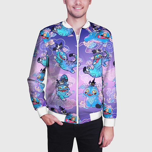 Мужской бомбер Тигр с сорокой / 3D-Белый – фото 3