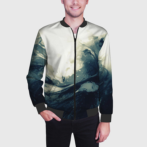 Мужской бомбер Чёрно-синие абстрактные краски / 3D-Черный – фото 3