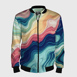 Бомбер мужской Абстрактные волнистые линии синий, цвет: 3D-черный