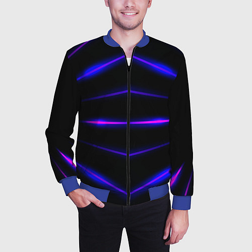Мужской бомбер Color black neon stripes / 3D-Синий – фото 3