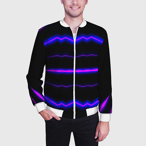 Мужской бомбер Color multicoloured neon stripes / 3D-Белый – фото 3