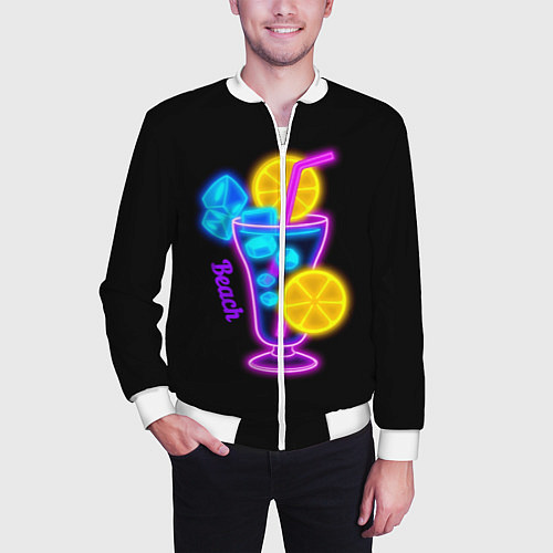 Мужской бомбер Night beach / 3D-Белый – фото 3