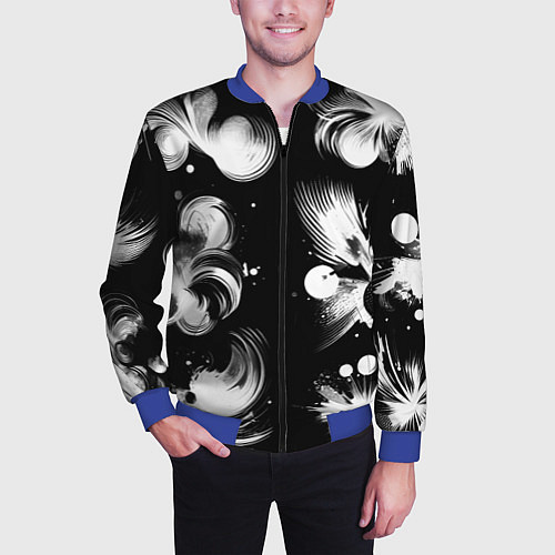 Мужской бомбер Чёрно-белый абстрактный паттерн / 3D-Синий – фото 3