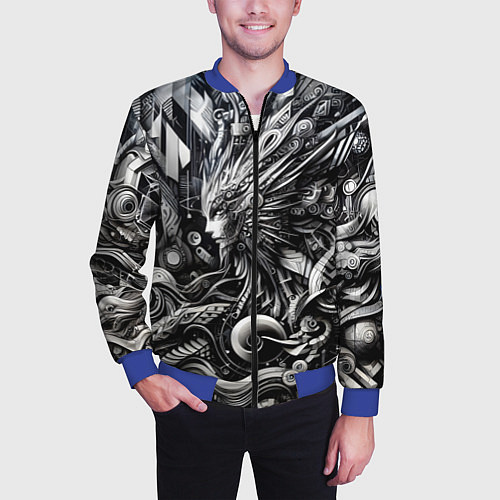 Мужской бомбер Abstraction cyber pattern - ai art fantasy / 3D-Синий – фото 3