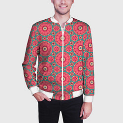 Бомбер мужской Узор из розовых цветов, цвет: 3D-белый — фото 2
