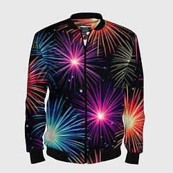 Бомбер мужской Стилизованный праздничный салют, цвет: 3D-черный