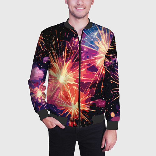 Мужской бомбер Абстракция стилизованный салют / 3D-Черный – фото 3