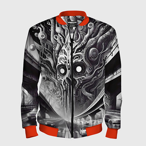 Мужской бомбер Art skull in metropolis - ai art fantasy / 3D-Красный – фото 1