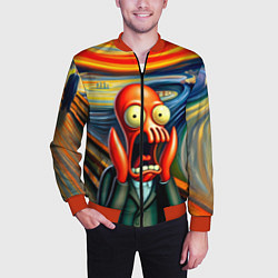 Бомбер мужской Зойдберг кричит на картине Эдварда Мунка - мем, цвет: 3D-красный — фото 2