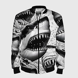 Бомбер мужской Белая акула - стая, цвет: 3D-черный