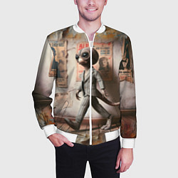 Бомбер мужской Пришелец в костюме в полосочку, цвет: 3D-белый — фото 2