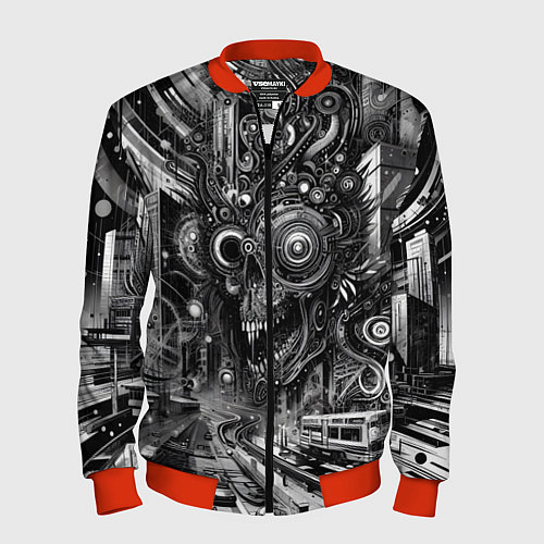 Мужской бомбер Cyber urban skull - ai art fantasy / 3D-Красный – фото 1