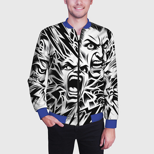 Мужской бомбер Свирепые лица и молнии - нейроарт / 3D-Синий – фото 3