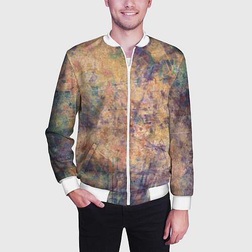 Мужской бомбер Абстракция - pink marble with blue flecks / 3D-Белый – фото 3
