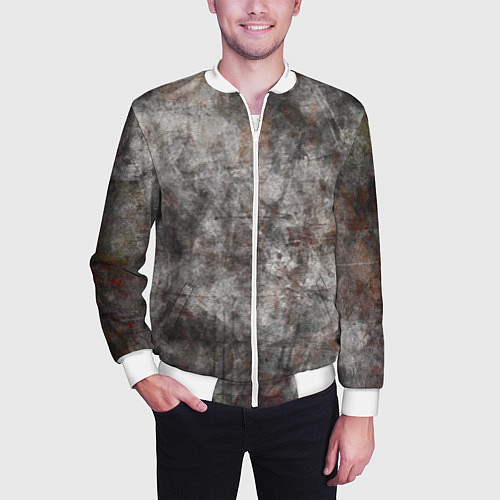 Мужской бомбер Абстракция - gray stone / 3D-Белый – фото 3