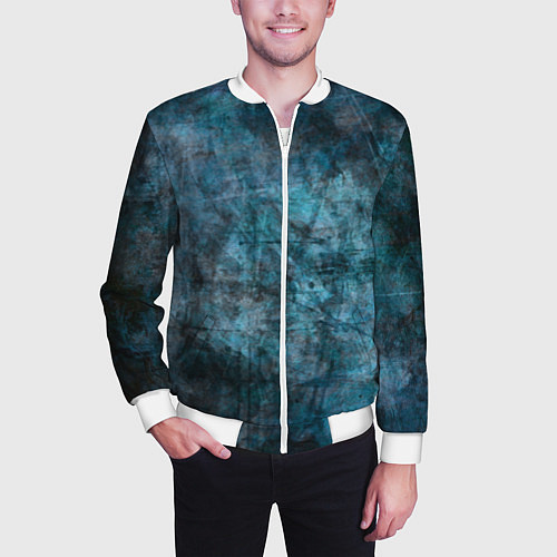 Мужской бомбер Абстракция - dark blue / 3D-Белый – фото 3