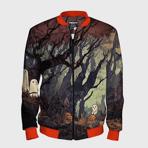 Мужской бомбер Призрачный лес / 3D-Красный – фото 1