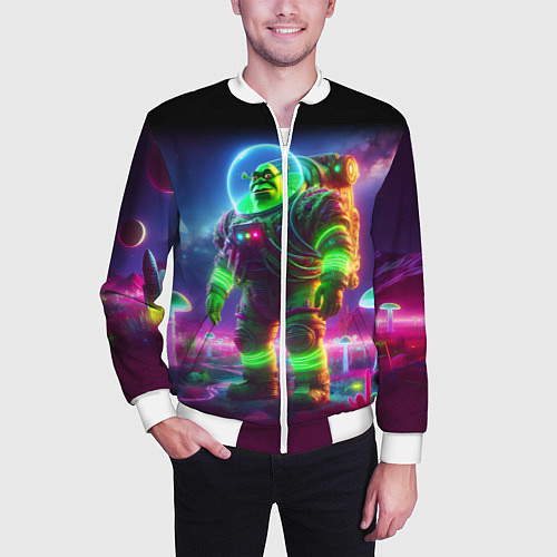 Мужской бомбер Космонавт Шрук в неоновом скафандре на загадочной / 3D-Белый – фото 3