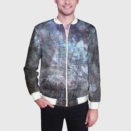 Мужской бомбер Абстракция - gray-blue hurricane / 3D-Белый – фото 3