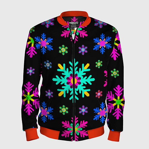 Мужской бомбер Снежинки ретро / 3D-Красный – фото 1