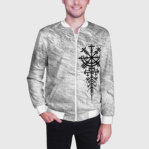 Мужской бомбер Вегвизир - компас рун в виде става / 3D-Белый – фото 3