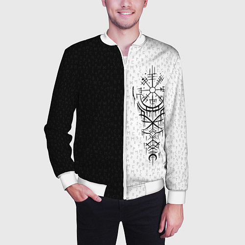 Мужской бомбер Вегвизир и став бессмертия в рунах / 3D-Белый – фото 3