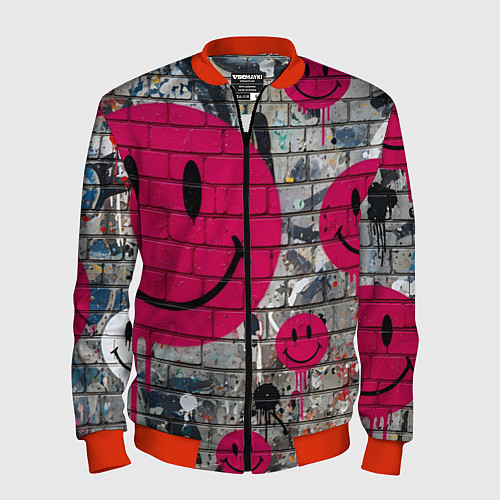 Мужской бомбер Розовые смайлы граффити / 3D-Красный – фото 1