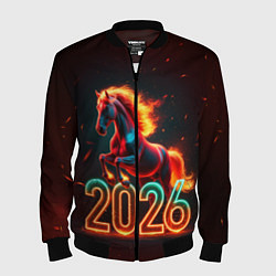 Бомбер мужской Светящаяся лошадь 2026, цвет: 3D-черный