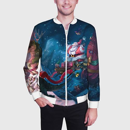 Мужской бомбер Санта с динозавром / 3D-Белый – фото 3